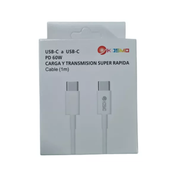 CABLE USB TIPO C a C KOSMO CAJA BLANCA 60w carga rápida