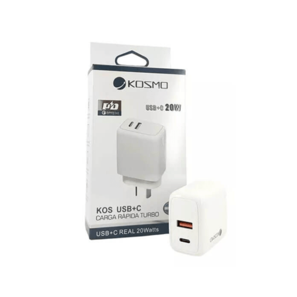 CARGADOR TURBO 20W USB + C SIN CABLE KOSMO